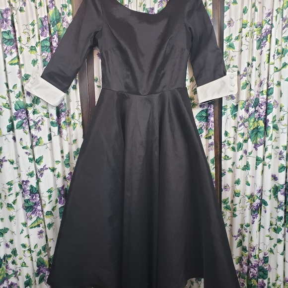 Unique Vintage 1950's Inspired Black Swing Dress - Picture 3 of 4